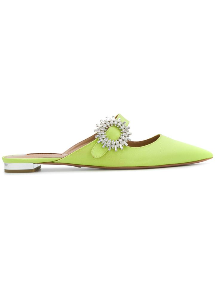 Aquazzura Crystal Brooch Mules - Green