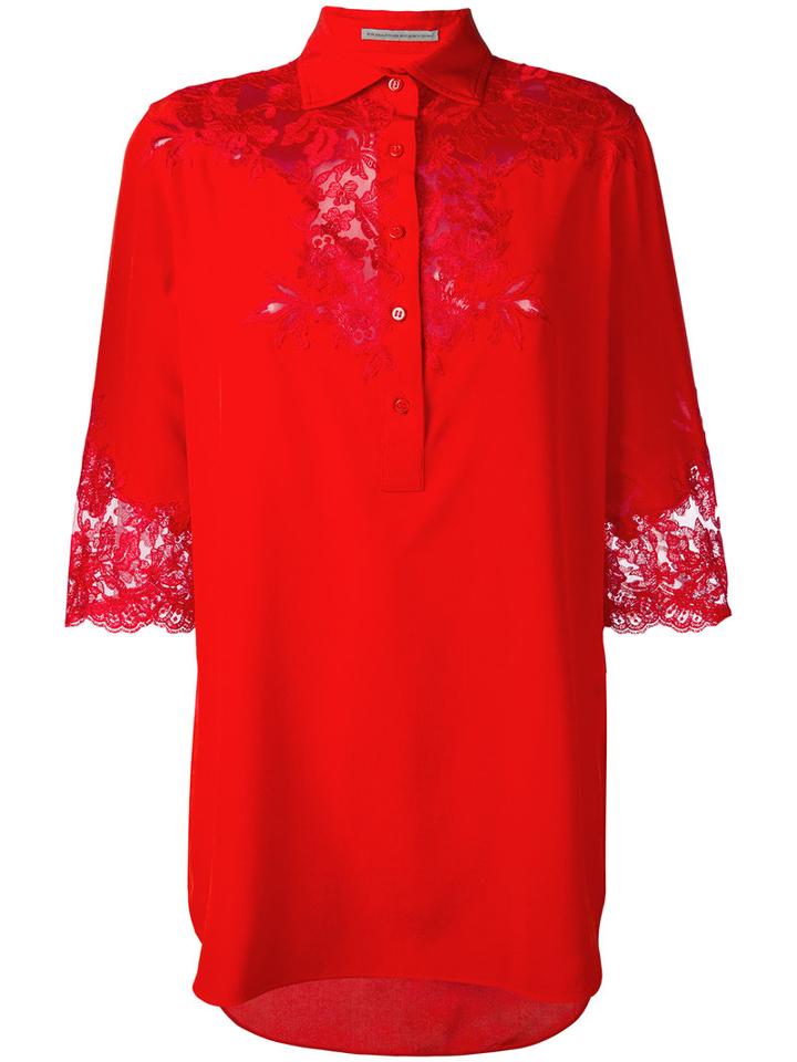 Ermanno Scervino Lace Insert Shirt, Women's, Size: 42, Red, Silk/polyamide/polyester/viscose
