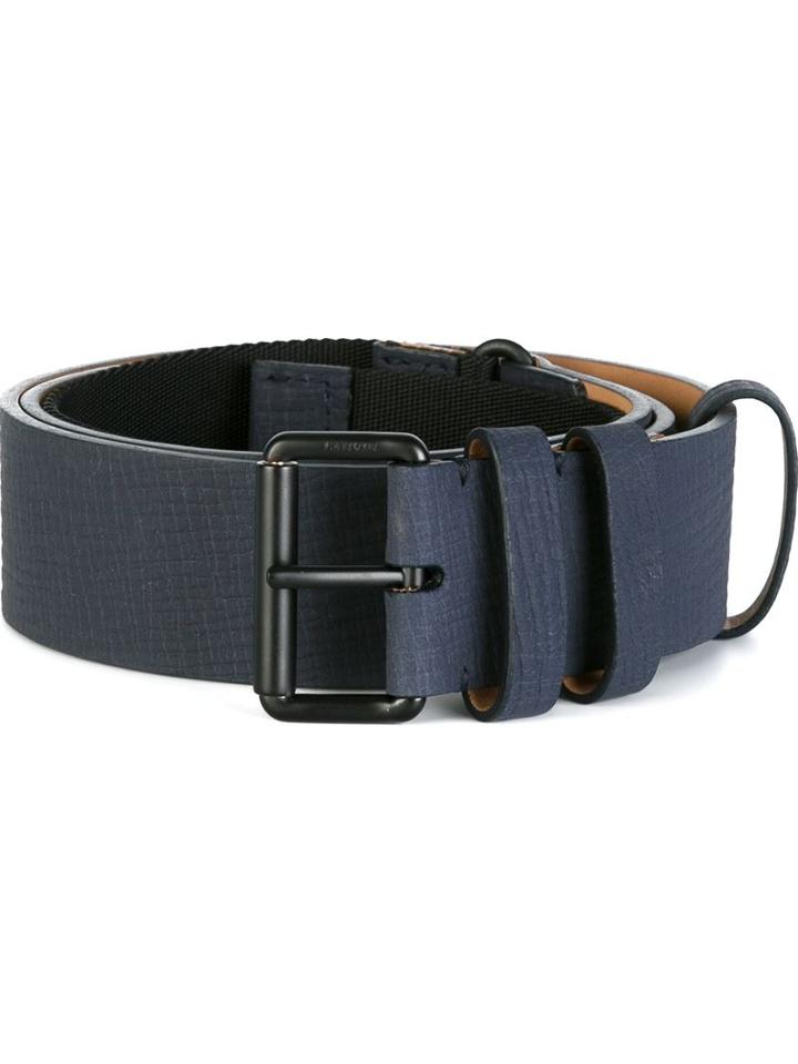Lanvin Textured Belt, Men's, Size: 90, Blue, Calf Leather/lamb Skin/polyester