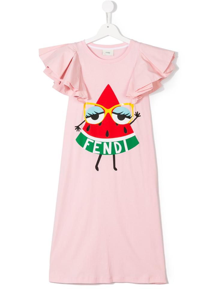 Fendi Kids Watermelon Logo Print Dress - Pink & Purple