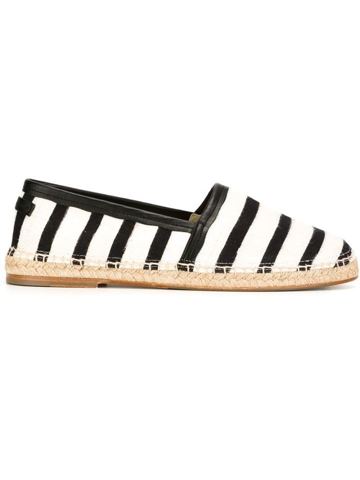 Dolce & Gabbana Striped Espadrilles, Men's, Size: 43, White, Linen/flax/calf Leather/leather/leather