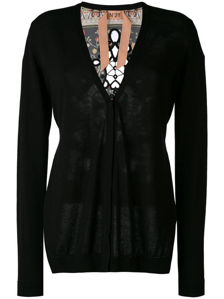 No21 Floral Cutout Back Cardigan - Black