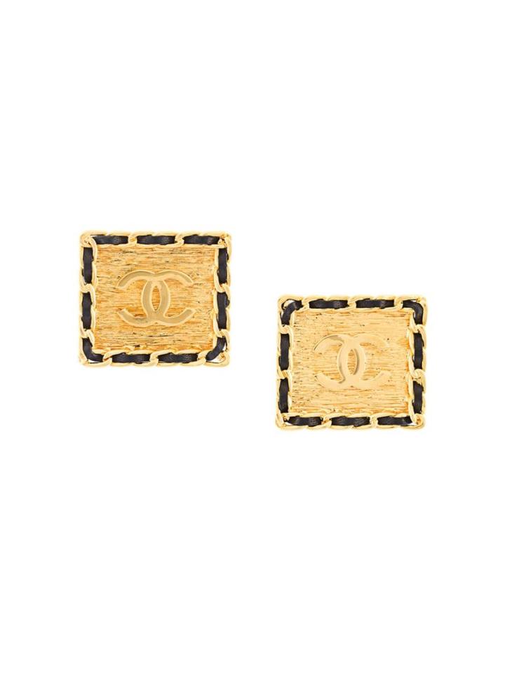 Chanel Vintage Square Logo Clip On Earrings