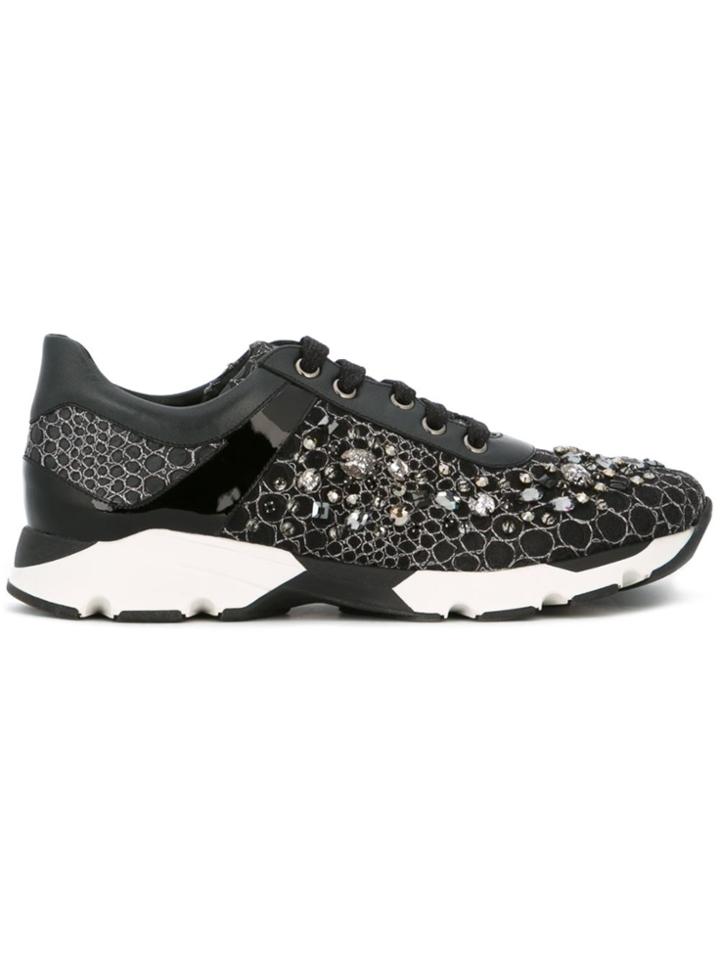René Caovilla Embellished Sneakers - Black