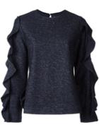 Goen.j Ruffled Sleeves Sweatshirt, Women's, Size: Small, Black, Polyester/wool