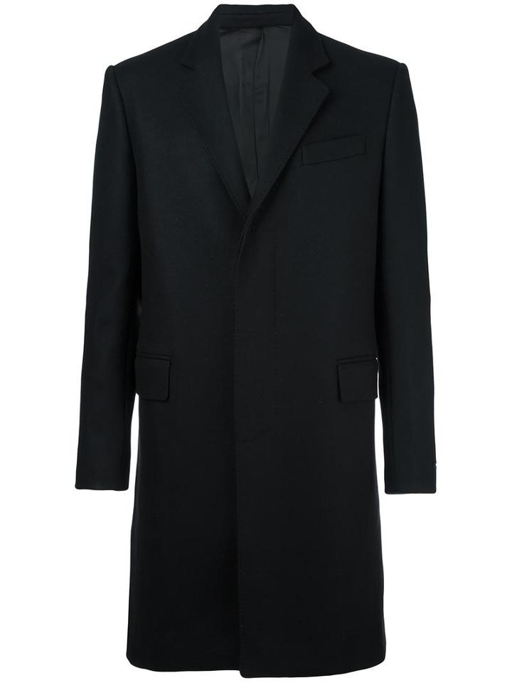 Les Hommes Classic Mid-length Coat, Men's, Size: 48, Black, Virgin Wool/cashmere/polyamide/leather