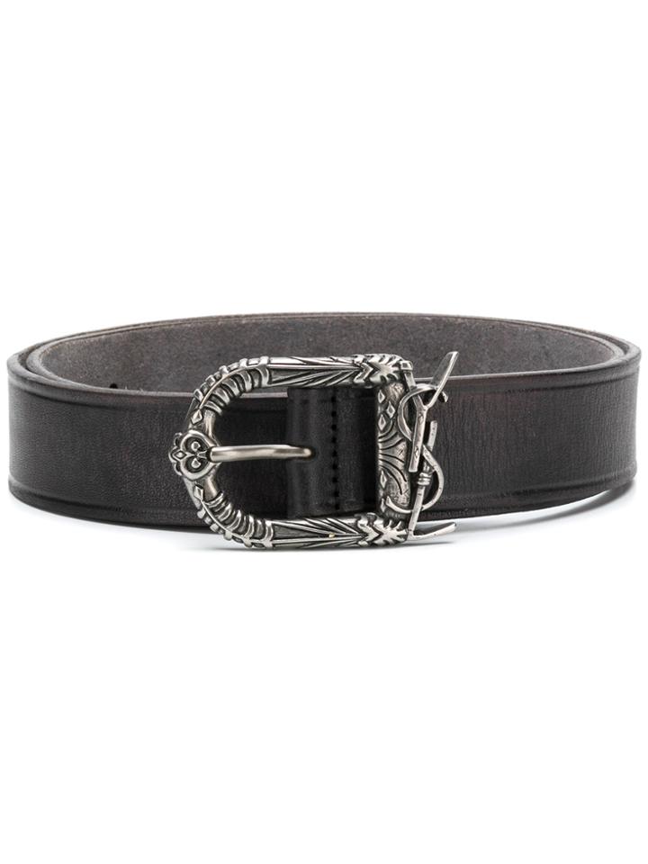 Saint Laurent Logo Western Buckle Belt - Black