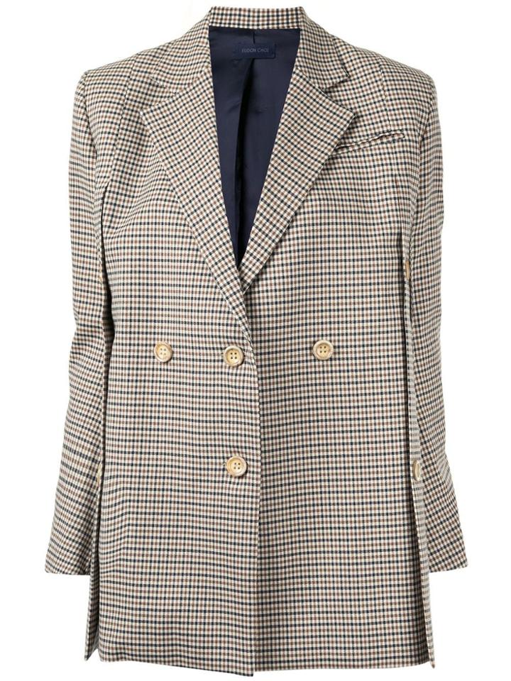 Eudon Choi Check Print Buttoned Blazer - Brown