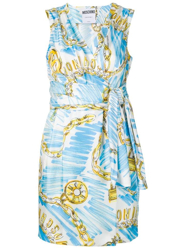 Moschino Logo Chain Print Dress - Blue