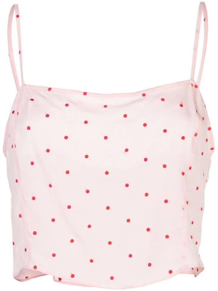 Fleur Du Mal Dot Embroidered Straight Neck Cami - Pink