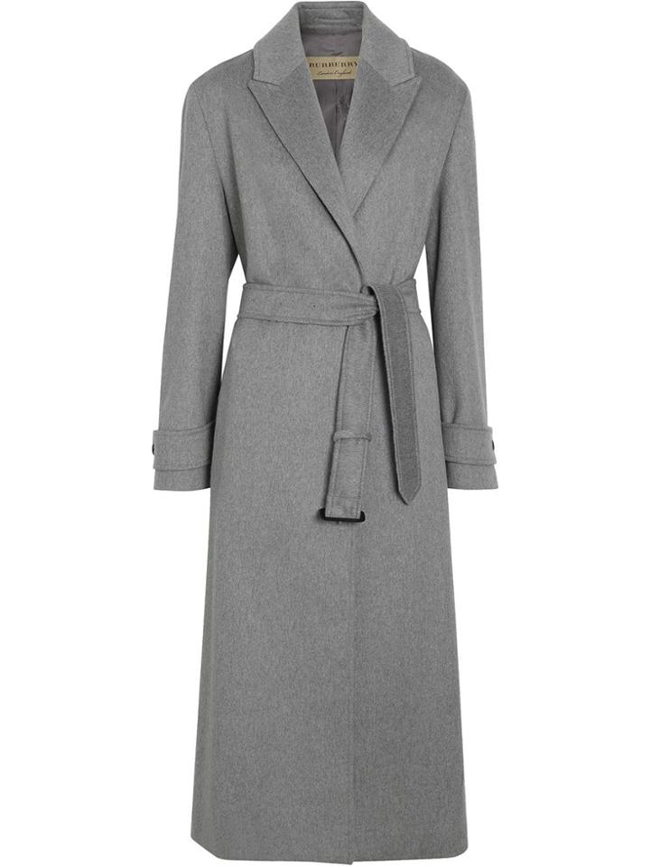 Burberry Peak Lapel Cashmere Wrap Coat - Grey