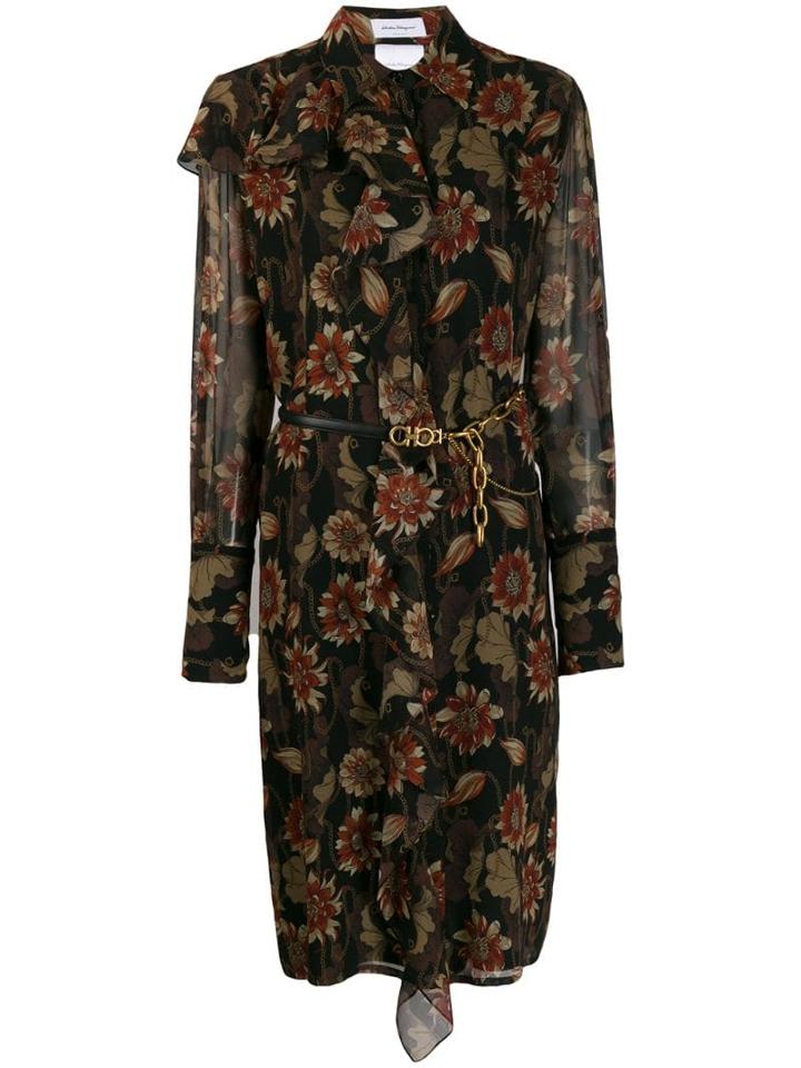 Salvatore Ferragamo Silk Crepe Printed Dress - Black