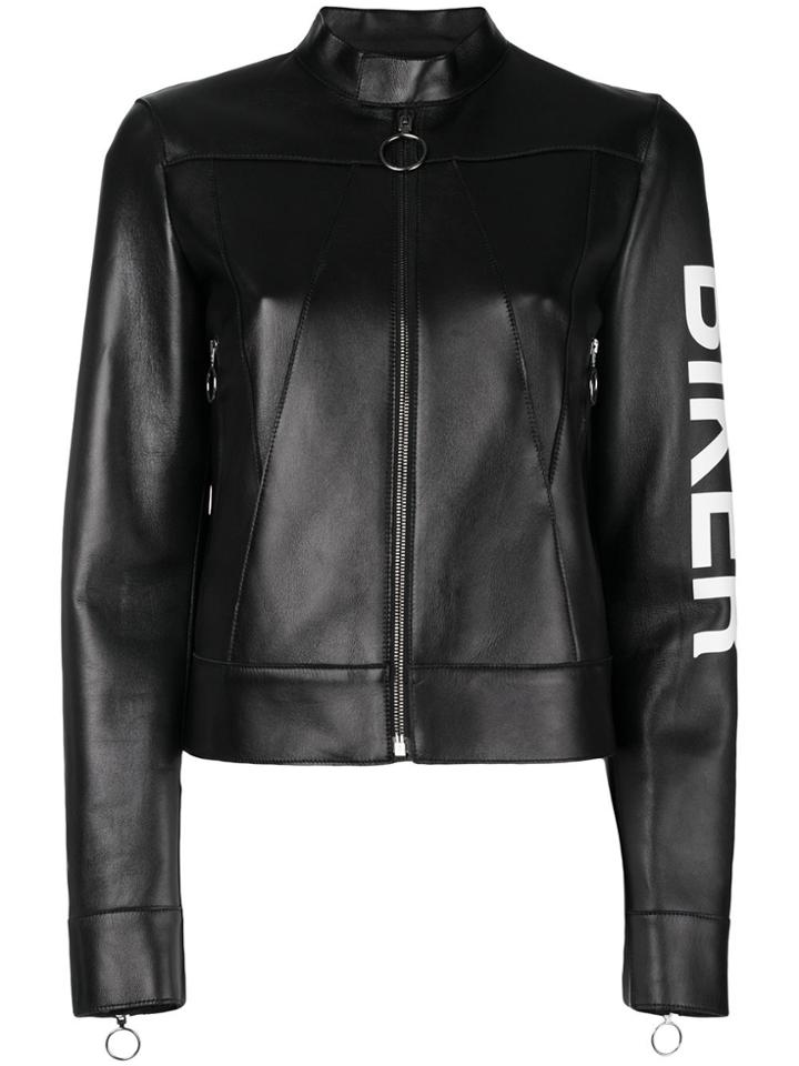 Off-white Slogan Zipped Biker Jacket - Black