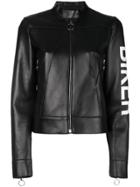 Off-white Slogan Zipped Biker Jacket - Black