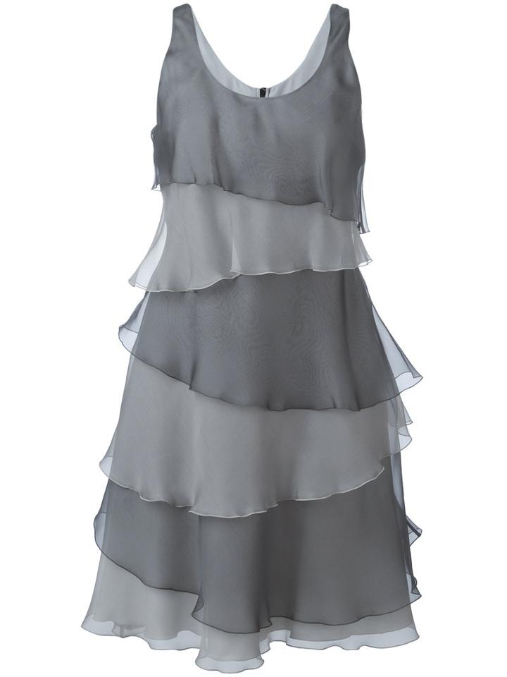 Armani Collezioni Ruffled Layered Dress, Women's, Size: 44, Grey, Silk/polyester