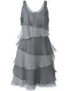 Armani Collezioni Ruffled Layered Dress, Women's, Size: 44, Grey, Silk/polyester