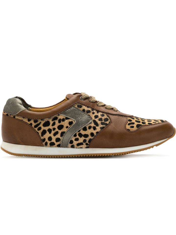 Mara Mac Leopard Print Panels Sneakers - Brown