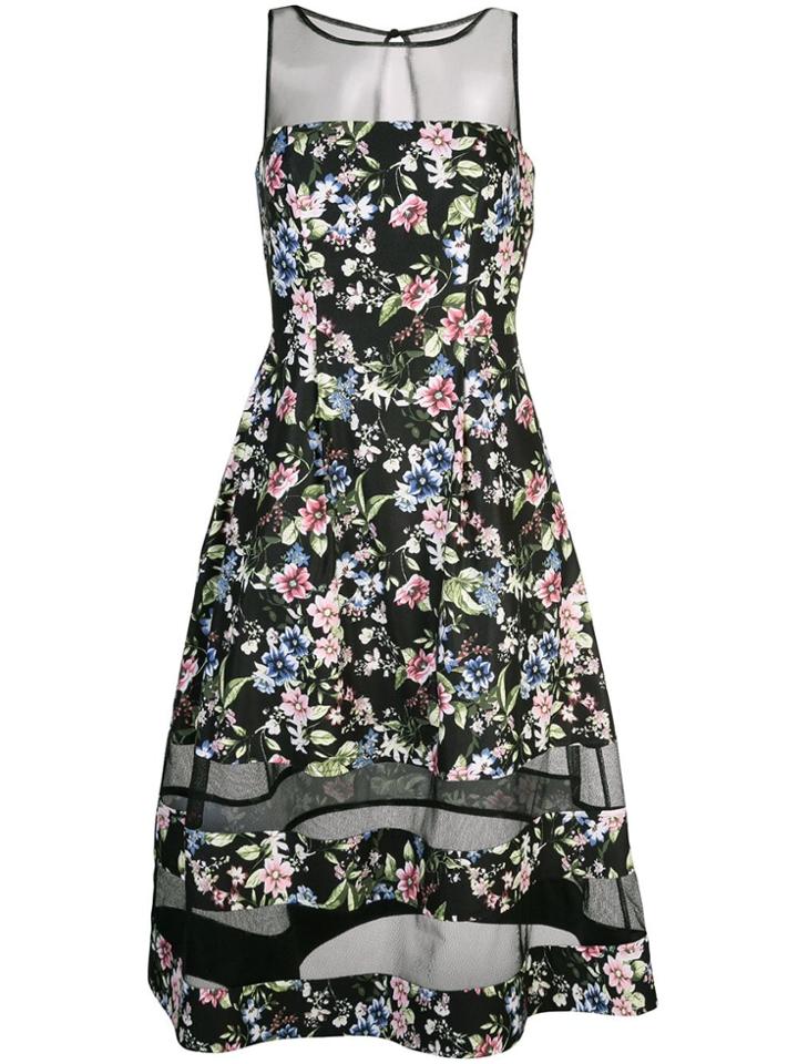 Aidan Mattox Floral Flared Midi Dress - Black