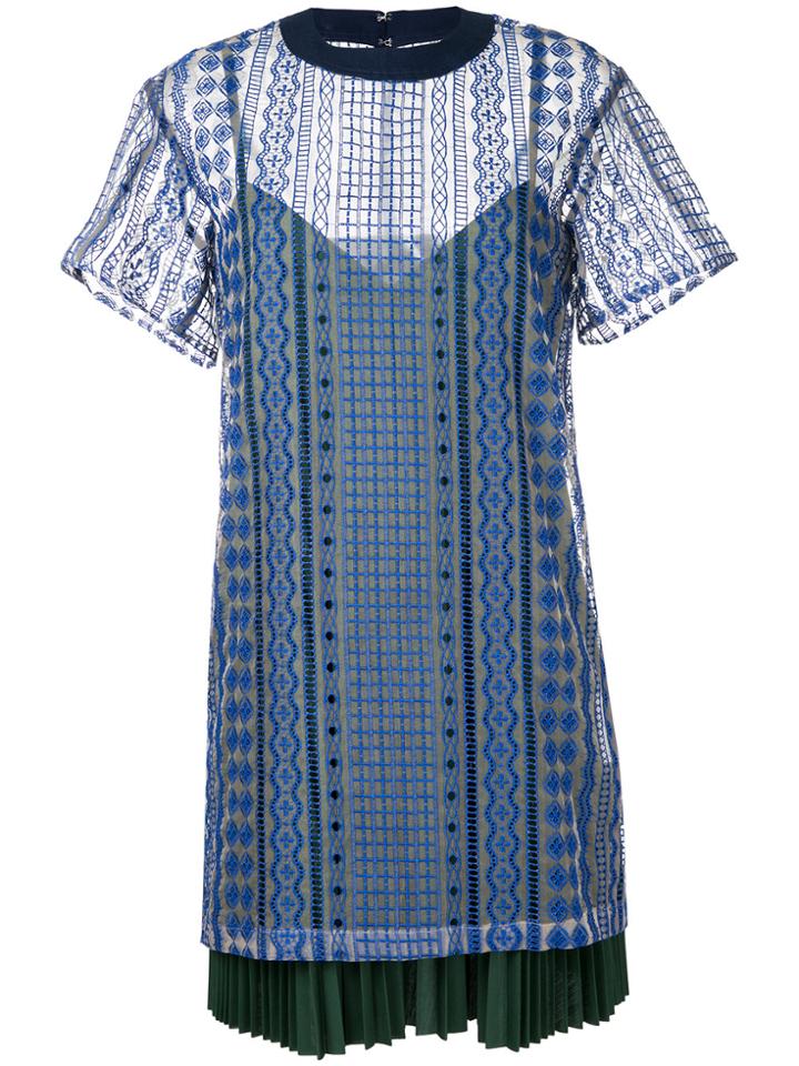 Sacai Layered Open Embroidery T-shirt Dress - Nude & Neutrals
