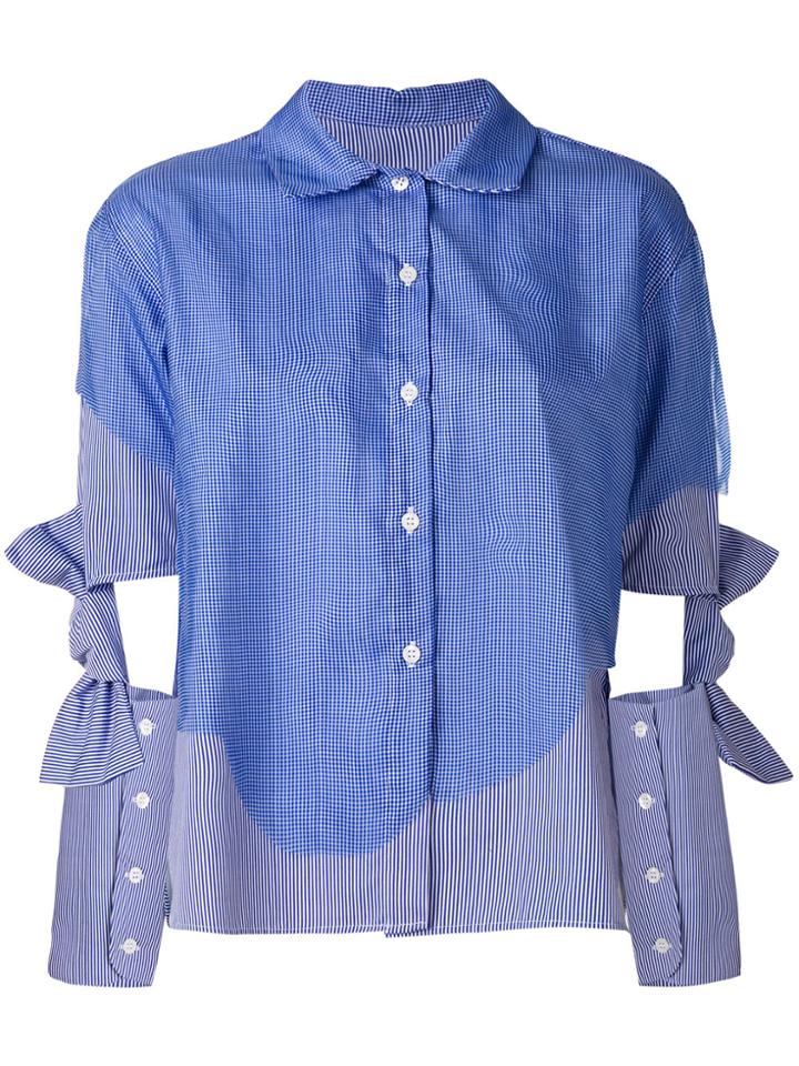 Roberts Wood Bow Sleeve Striped Shirt - Blue