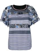 Antonio Marras Embroidered Floral Striped T-shirt - Blue