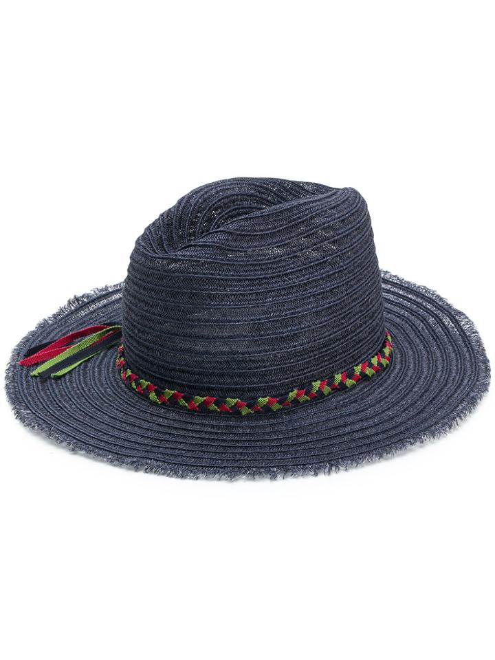 Inverni Frayed Trim Woven Hat - Blue