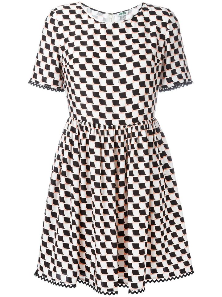 Kenzo Printed Full Skirt Dress, Women's, Size: 40, White, Silk