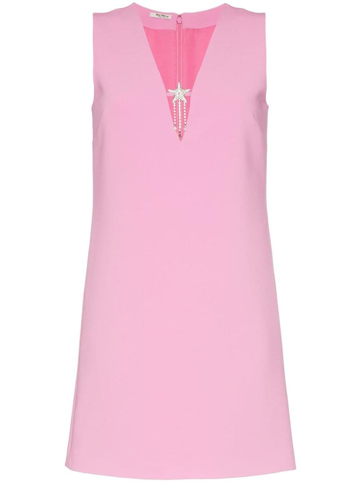 Miu Miu Star Embellished V-neck Mini Dress - Pink
