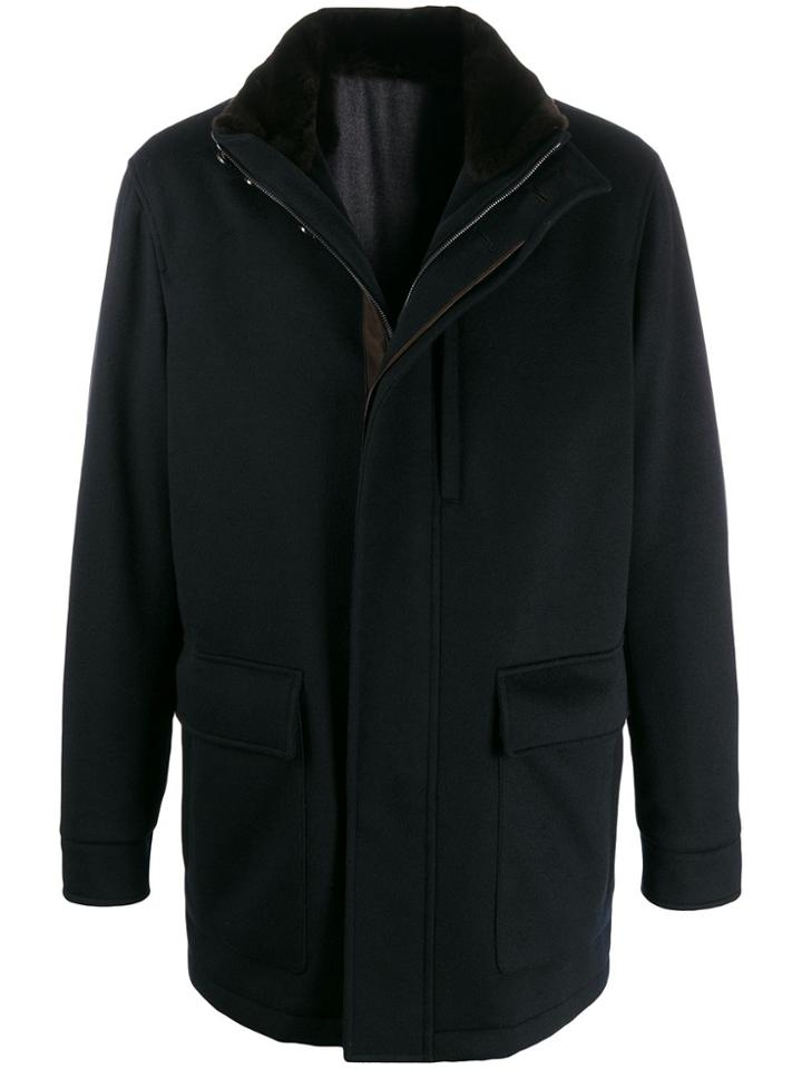 Ermenegildo Zegna Fur Collar Parka Coat - Blue