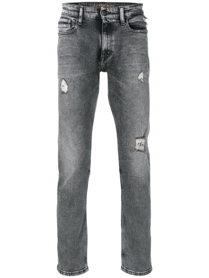 Ck Jeans Distressed Straight Leg Jeans - Grey