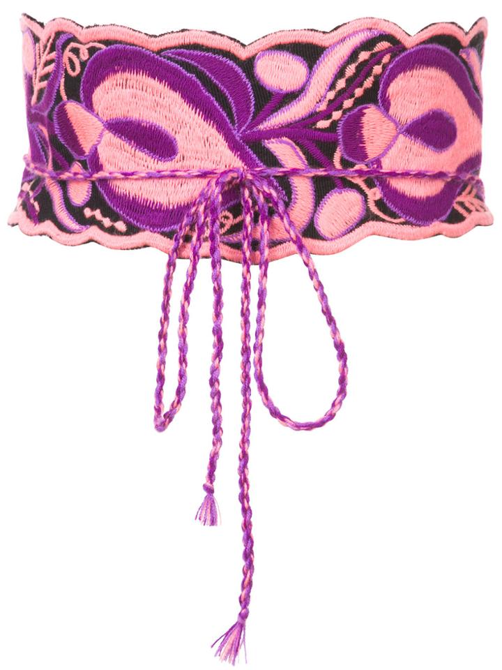 Figue Floral Embroidered Wrap Belt - Pink & Purple