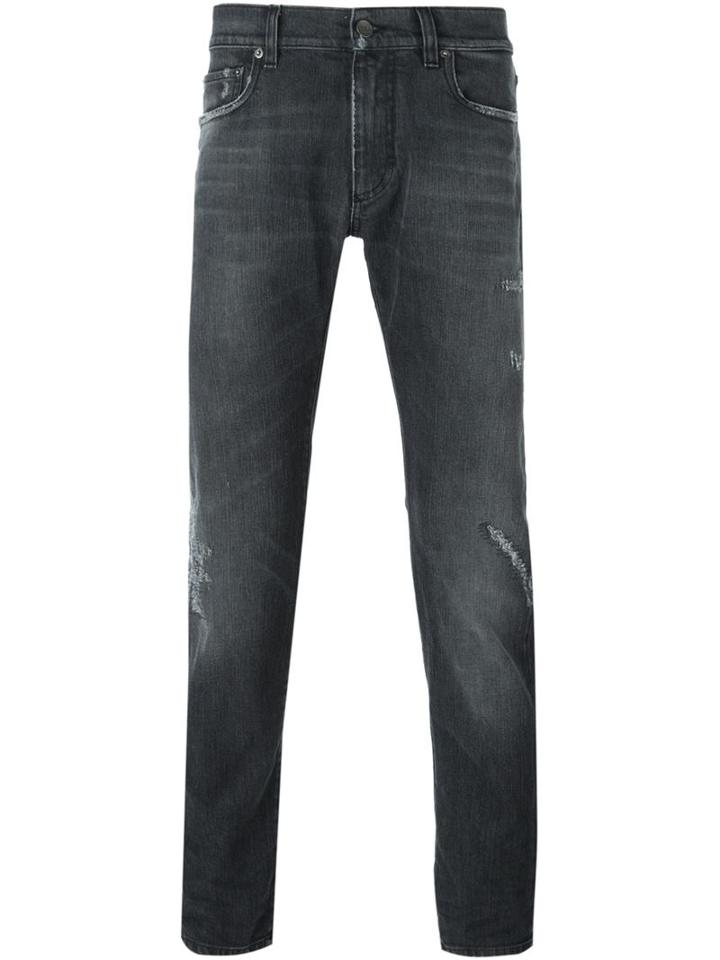 Dolce & Gabbana Distressed Jeans, Men's, Size: 52, Grey, Cotton/spandex/elastane
