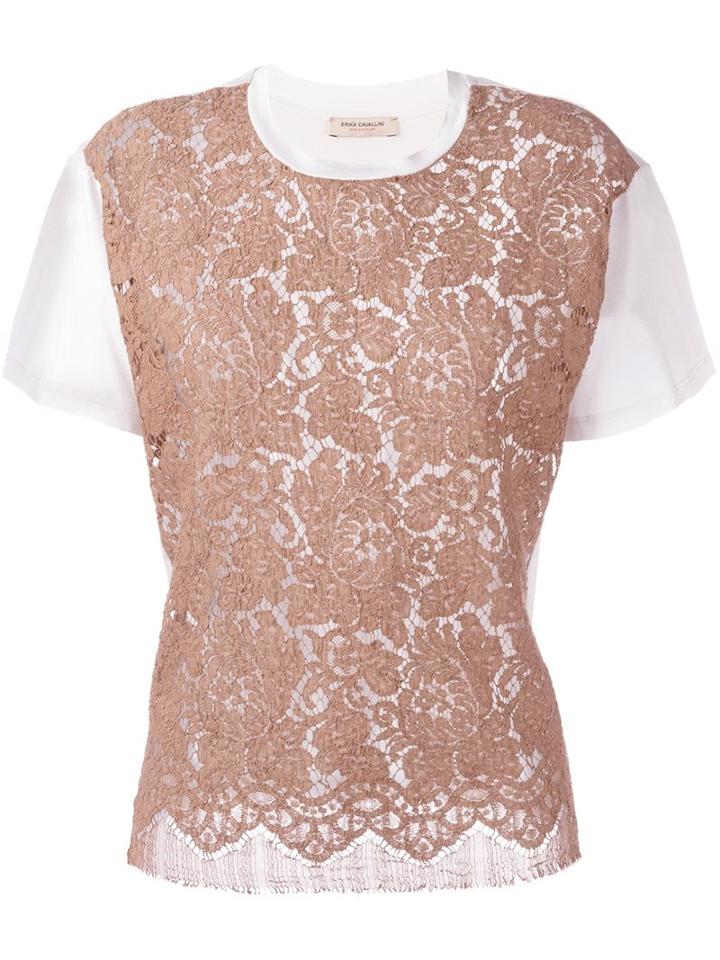 Erika Cavallini Lace T-shirt, Women's, Size: 38, Nude/neutrals, Cotton/polyamide/viscose