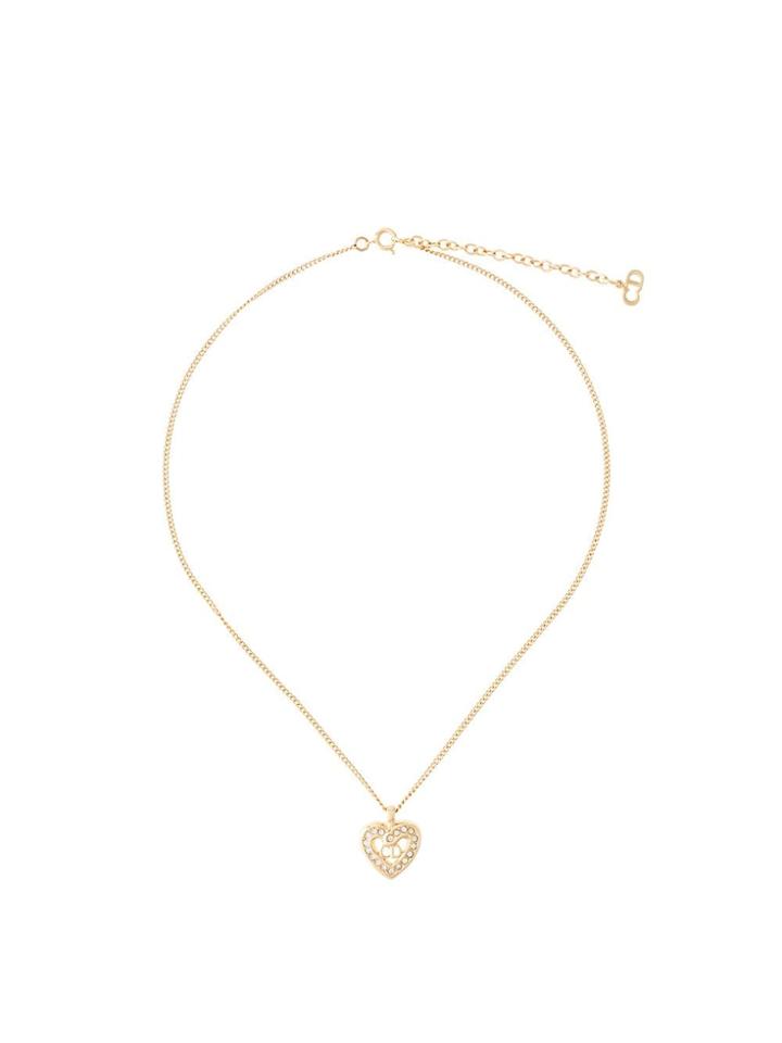 Christian Dior Pre-owned Rhinestone Heart Pendant Necklace - Gold