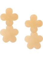 Annie Costello Brown Floral Shaped Drop Down Earrings - Gold