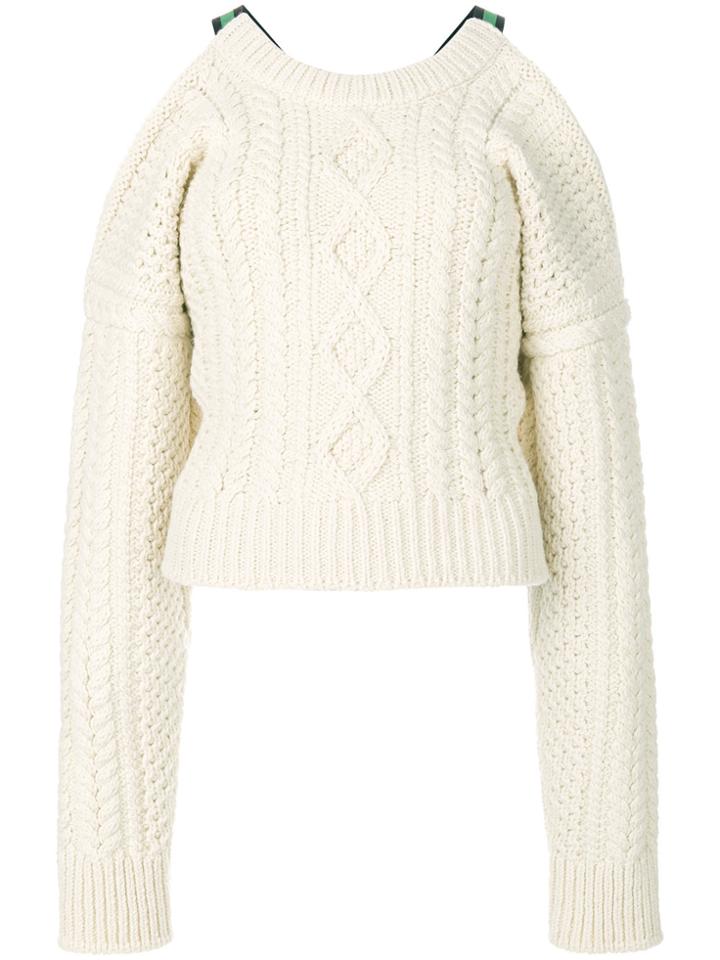 Calvin Klein 205w39nyc Cold-shoulder Cable-knit Sweater - Nude &