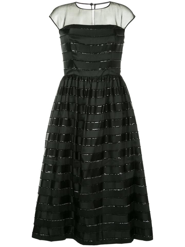 Ingie Paris Lace Trim Striped Dress - Black