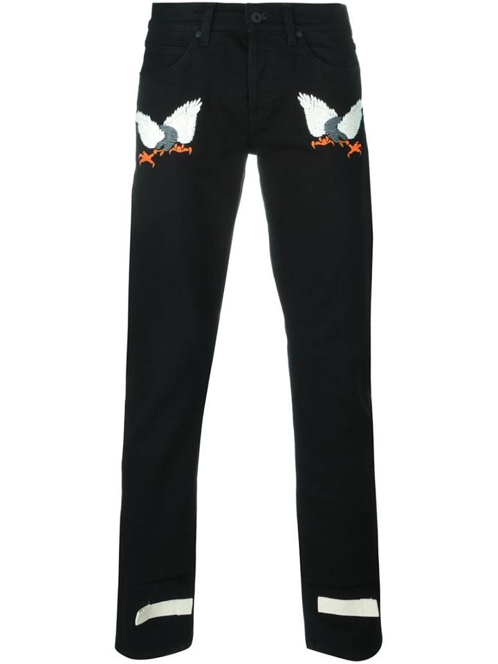 Off-white Embroidered Eagle Jeans, Men's, Size: 29, Black, Cotton/spandex/elastane