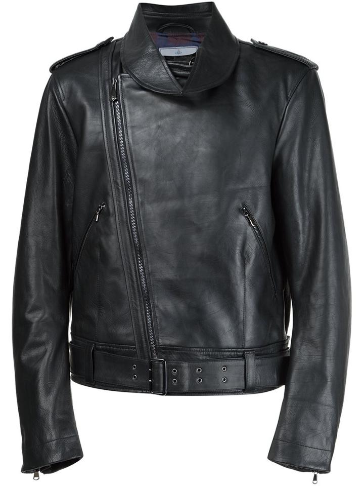 Vivienne Westwood Man Pointed Collar Biker Jacket, Men's, Size: 52, Black, Viscose/acetate/leather
