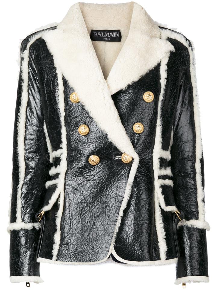 Balmain Double Breasted Shearling Jacket - Black