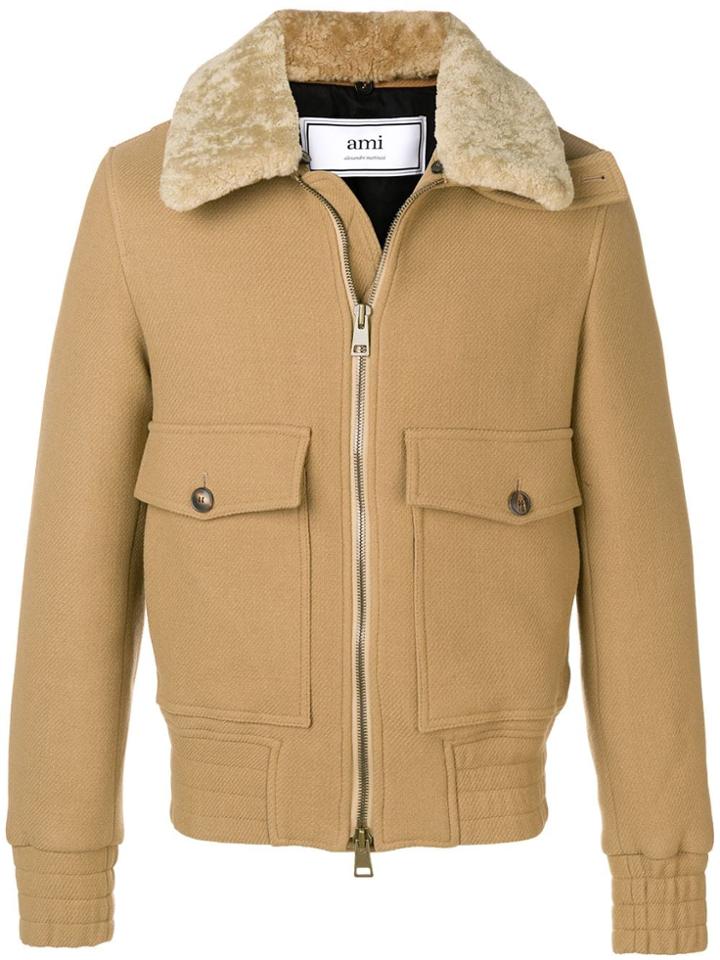 Ami Paris Shearling-trimmed Aviator Jacket - Neutrals