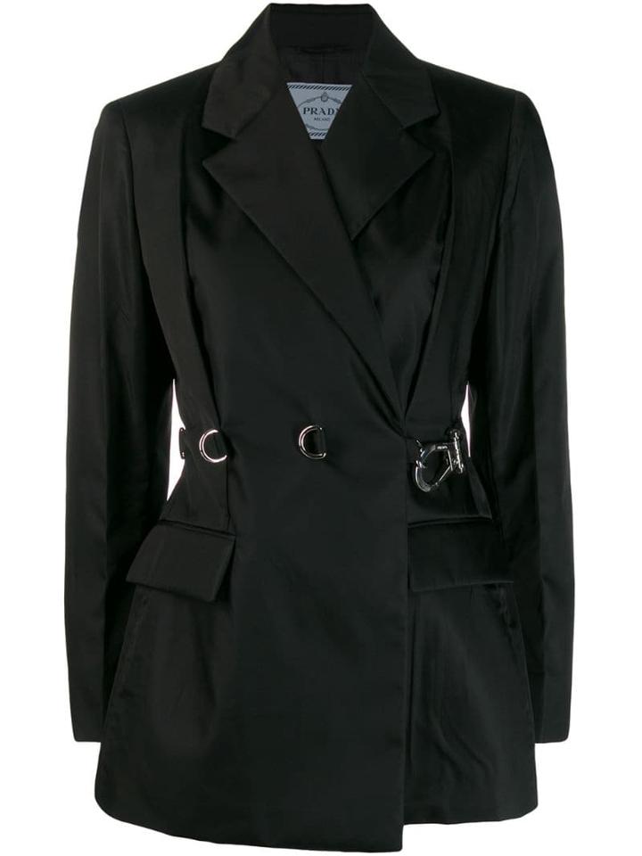 Prada Asymmetrical Buckle Fastening Blazer - Black