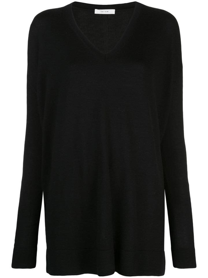 The Row Longline V-neck Knitted Top - Black