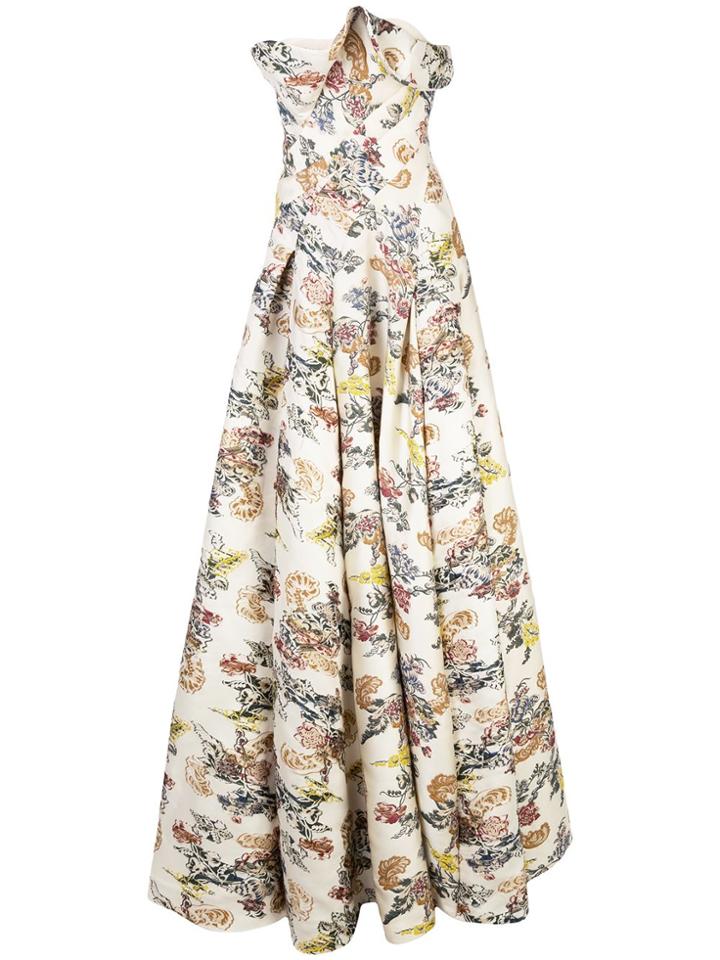 Oscar De La Renta Floral Jacquard Gown - White