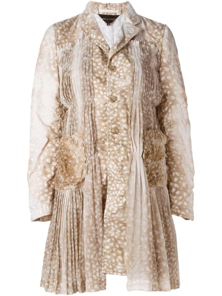 Comme Des Garçons Animal Print Pleated Detailing Coat - Neutrals
