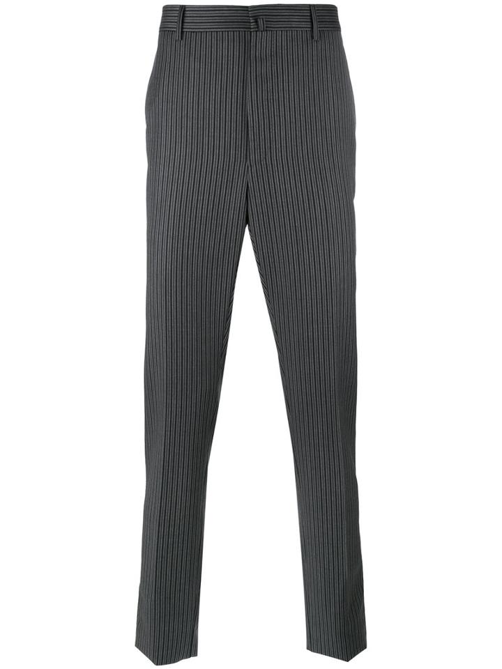 Lanvin Top Stitched Striped Trousers, Men's, Size: 50, Black, Wool
