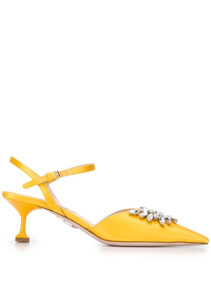 Miu Miu Embellished Slingback Pumps - Yellow