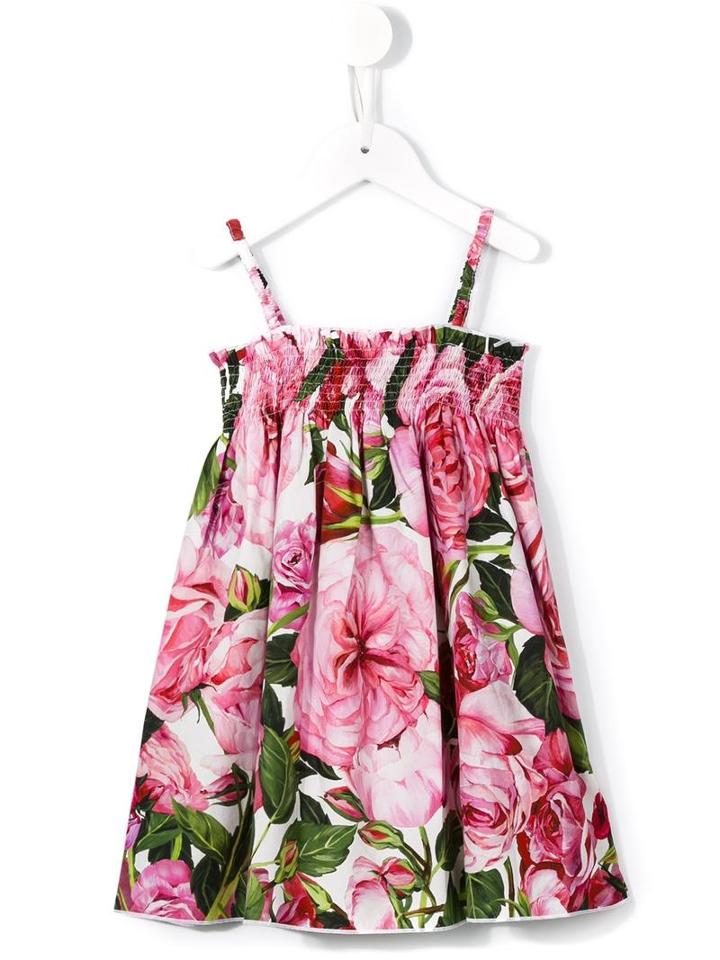 Dolce & Gabbana Kids - Rose Print Floral Dress - Kids - Cotton - 36 Mth, Pink/purple