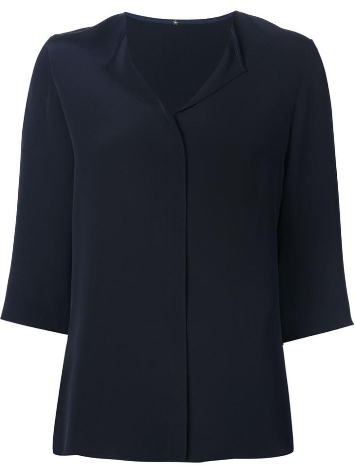 Peter Cohen Concealed Fastening Three-quarter Length Sleeve Shirt, Women's, Size: Large, Blue, Silk
