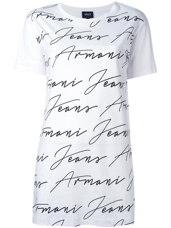 Armani Jeans Allover Logo Print T-shirt, Size: 44, White, Cotton